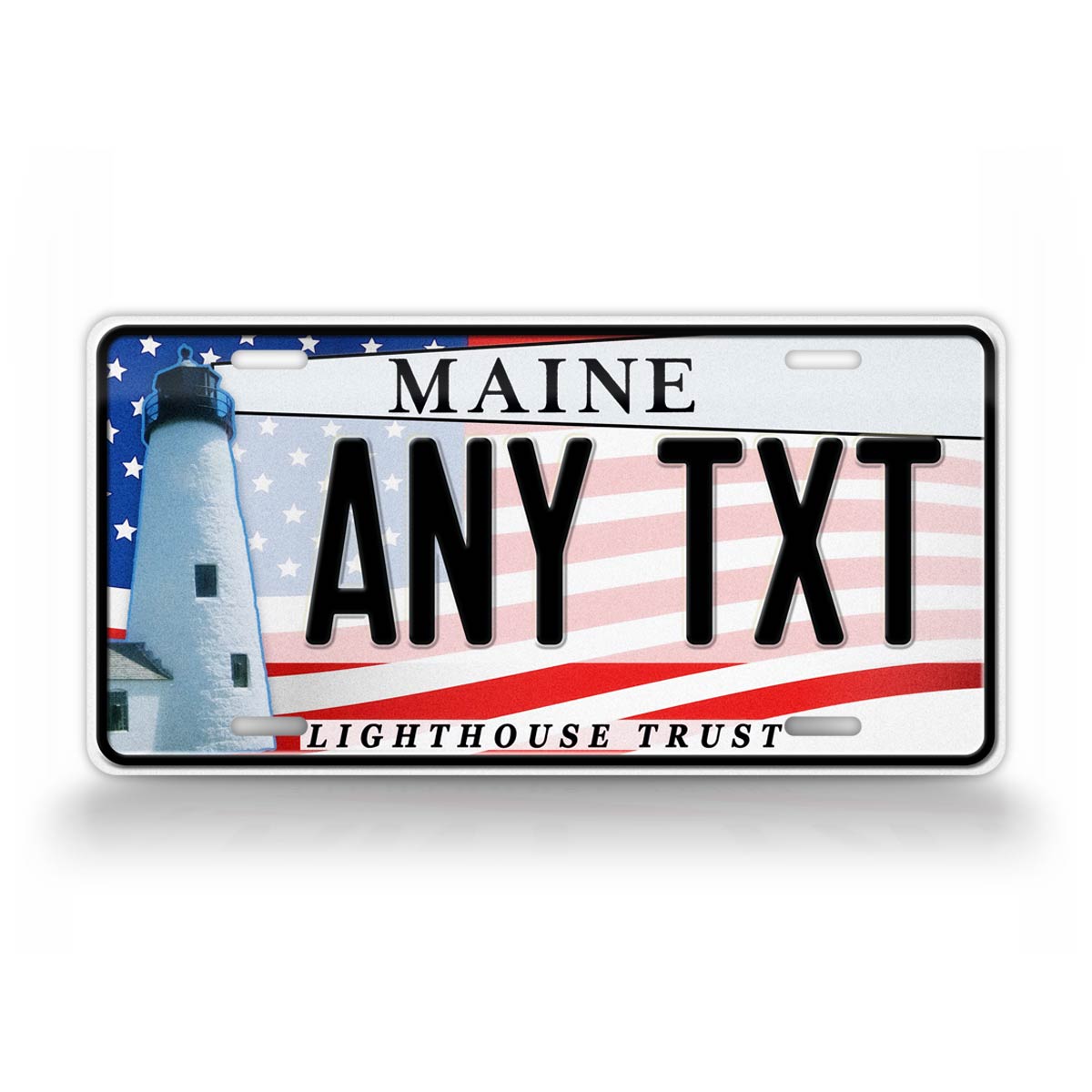 Custom Maine "Lighthouse Trust American Flag" License Plate