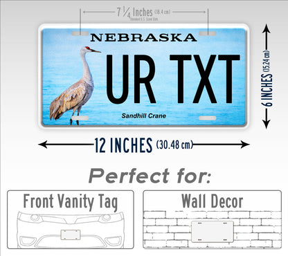 Custom Nebraska Sandhill Crane Personalized License Plate