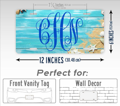 Personalized Turquoise Beach Themed Custom Monogram License Plate