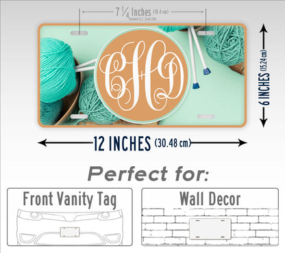 Personalized Turquoise Yarn Custom Monogram License Plate