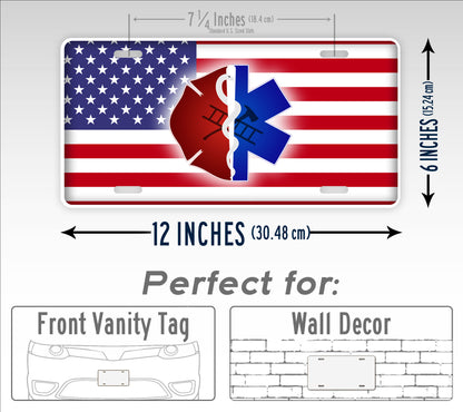 American Flag EMT Firefighter Patriotic License Plate