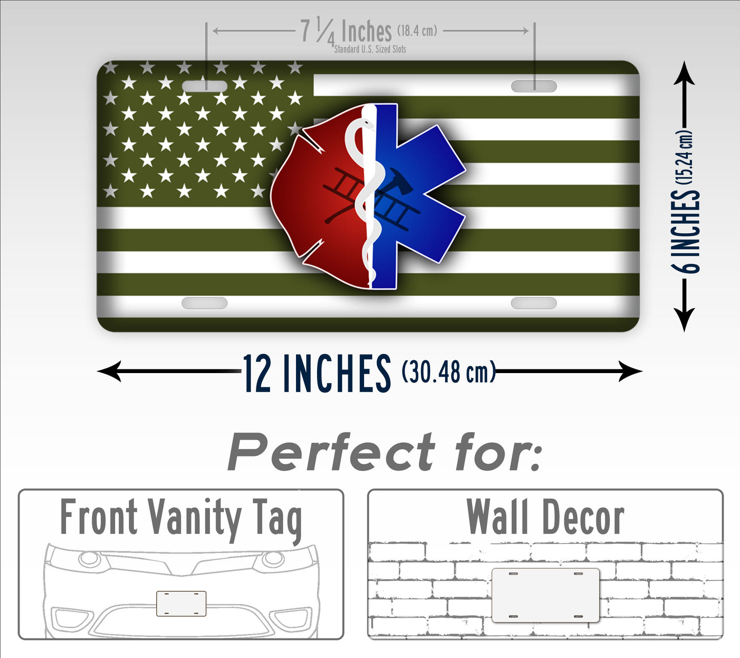 Olive Drab Military American Flag EMT and Fire License Plate