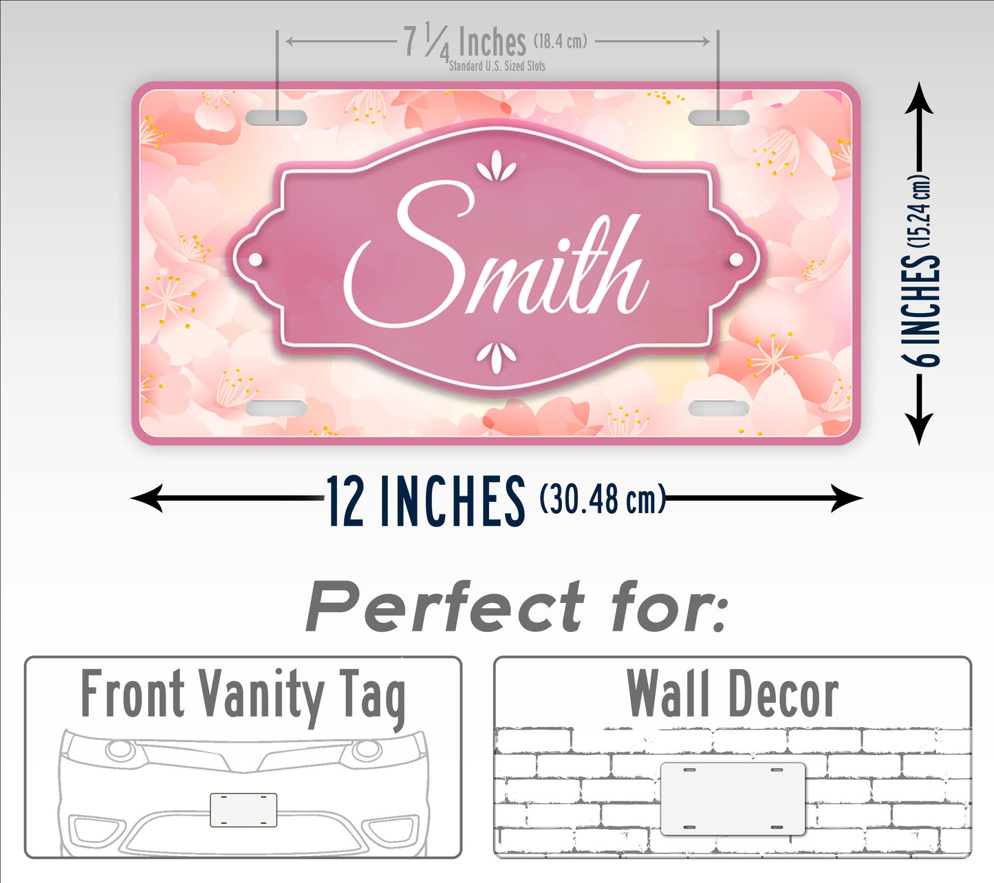 Personalized Name Pink Flowery Full Monogram License Plate