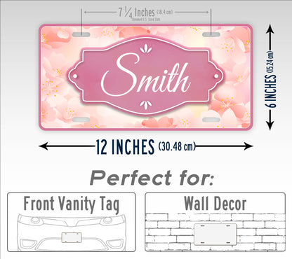 Personalized Name Pink Flowery Full Monogram License Plate