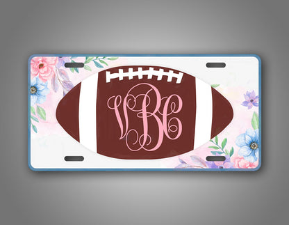 Flowers And Football Personalized Monogram License Plate