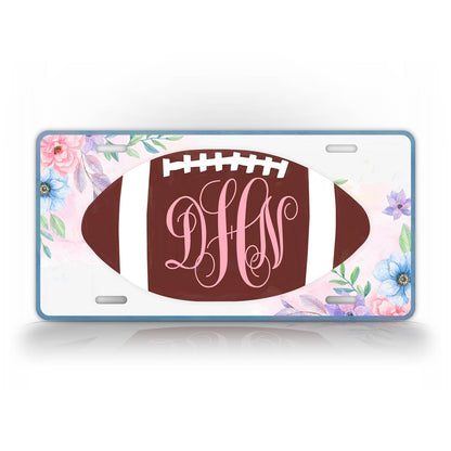 Flowers And Football Personalized Monogram License Plate