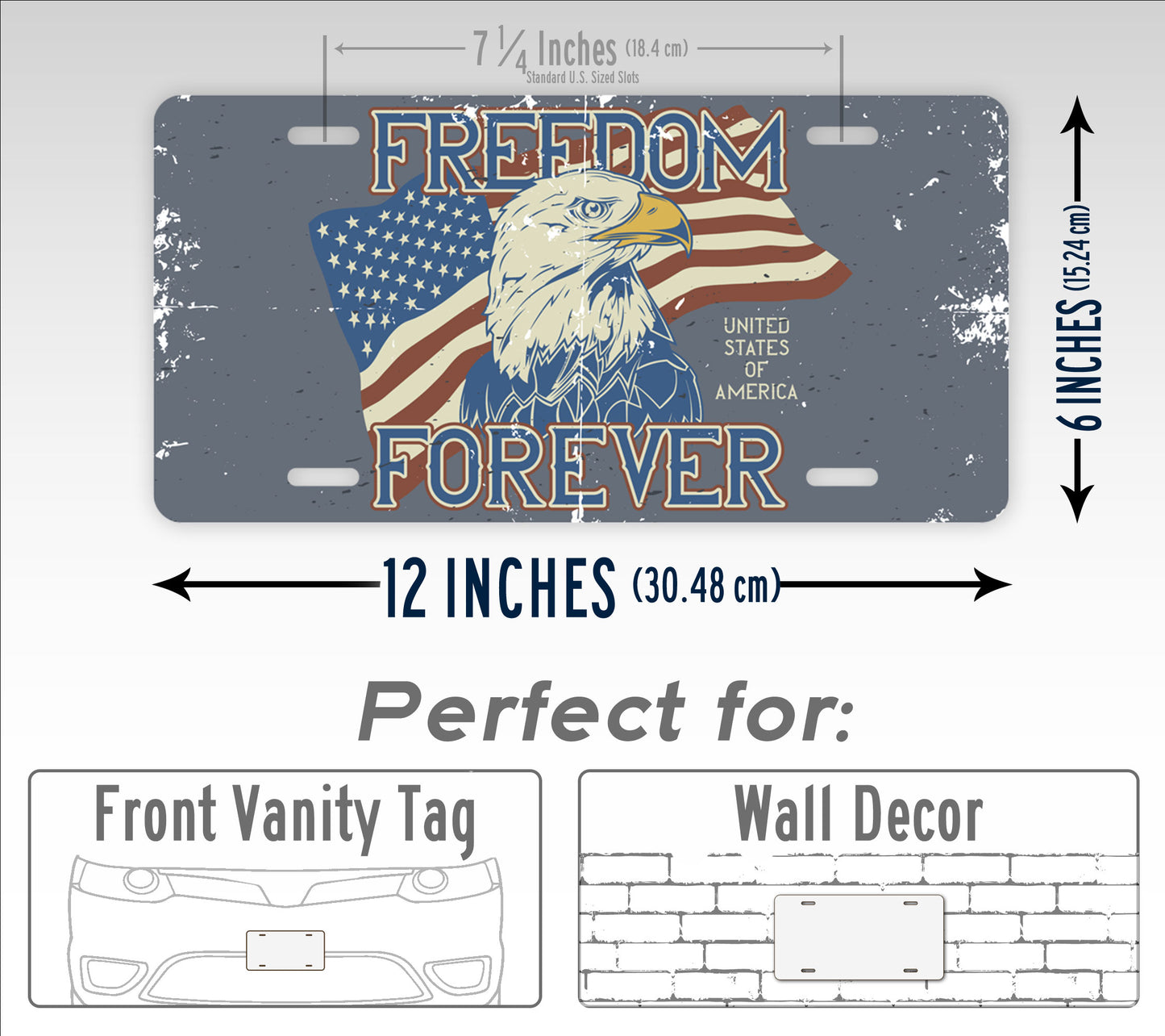 Freedom Forever American Flag And Bald Eagle License Plate