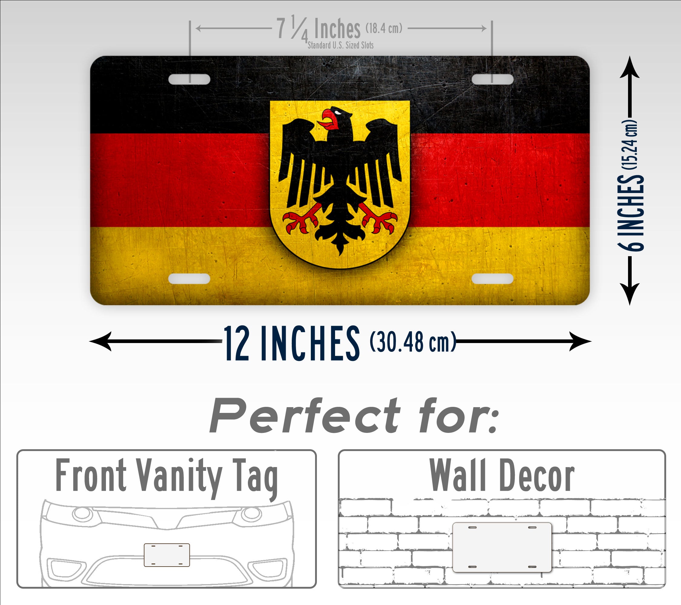 German Flag With Coat Of Arms Weathered Metal License Plate