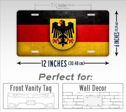 German Flag With Coat Of Arms Weathered Metal License Plate