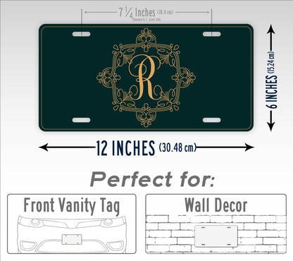 Personalized Single Letter Elegant Monogram License Plate