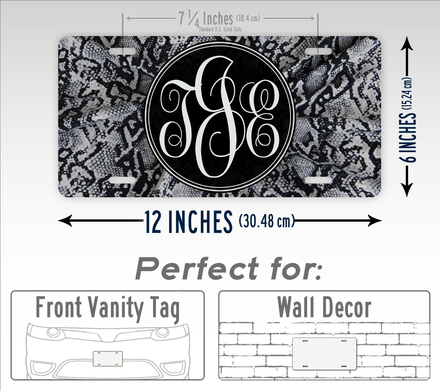 Custom Grey Snakeskin Monogram License Plate