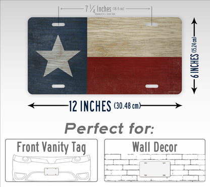 Americana Texas Flag License Plate Wooden Texture