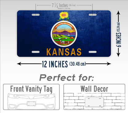 Weathered Metal Kansas State Flag License Plate