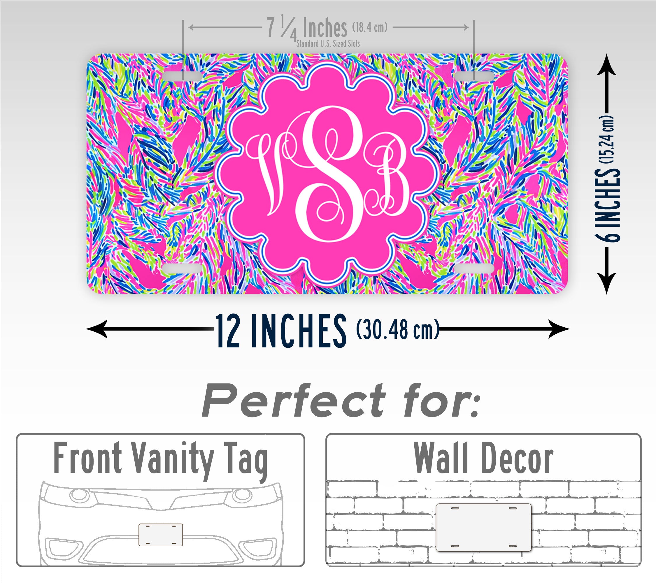 Personalized Pink Lily Fern Design Monogram License Plate