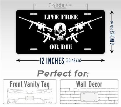 Live Free Or Die Patriotic Punisher Skull License Plate