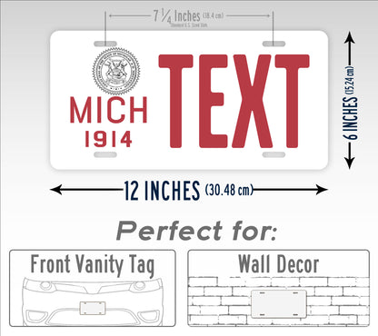 Personalized Antique Michigan White And Red 1914 Novelty Custom License Plate