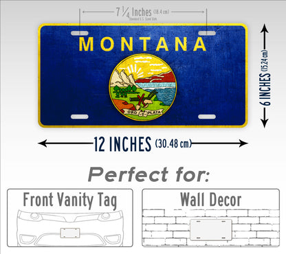 Weathered Metal Montana State Flag License Plate