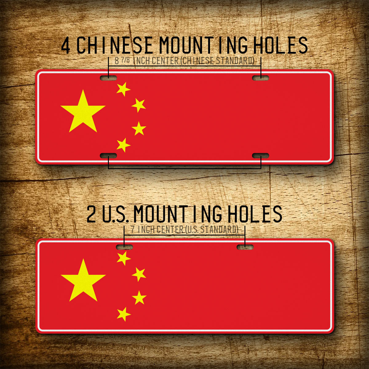 Chinese Novelty License Plate, Fullsized Chinese Flag Auto Tag, Any Text, 140mm x 440mm tag