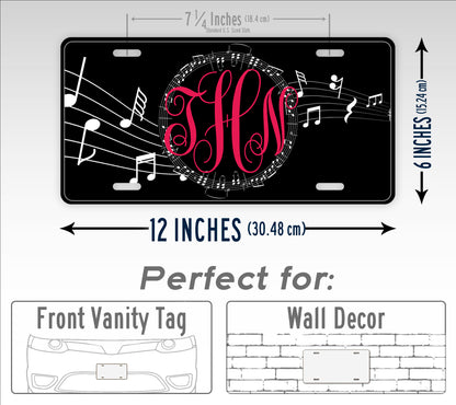 Music Notes Monogram License Plate