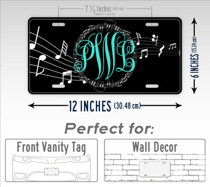 Music Notes Monogram License Plate