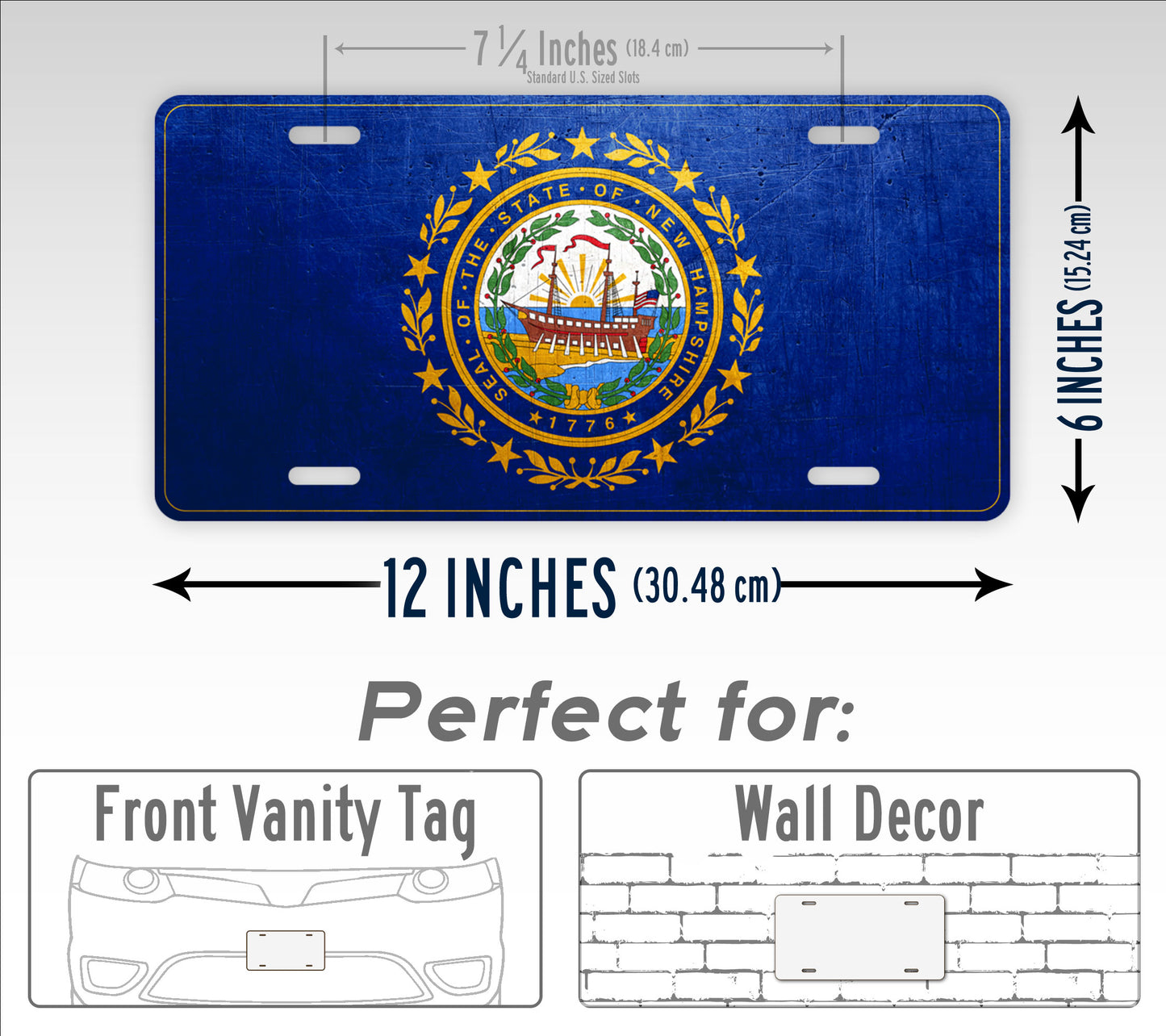 Weathered Metal New Hampshire State Flag License Plate