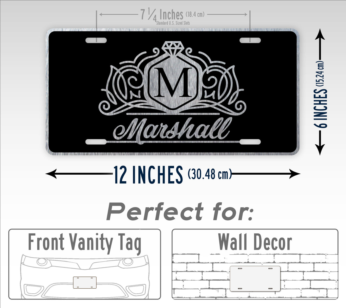 Personalized Black And Silver Elegant Monogram License Plate