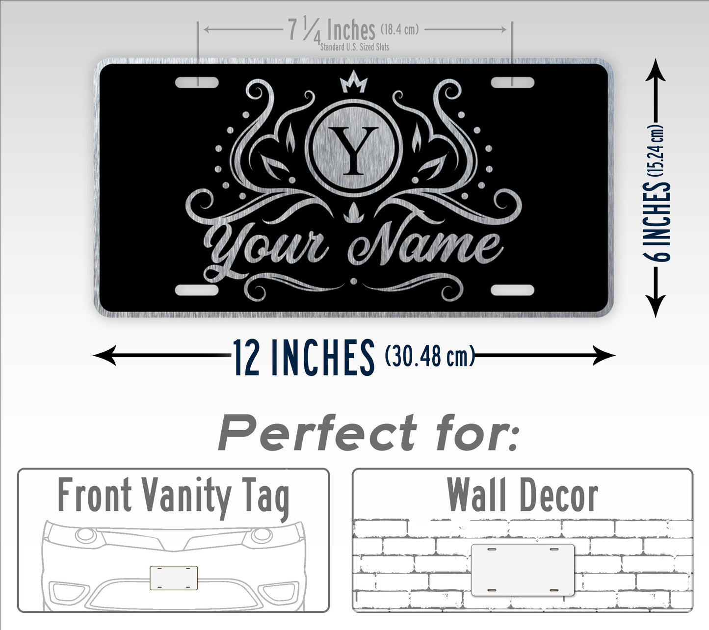 Personalized Black And Silver Elegant Monogram License Plate