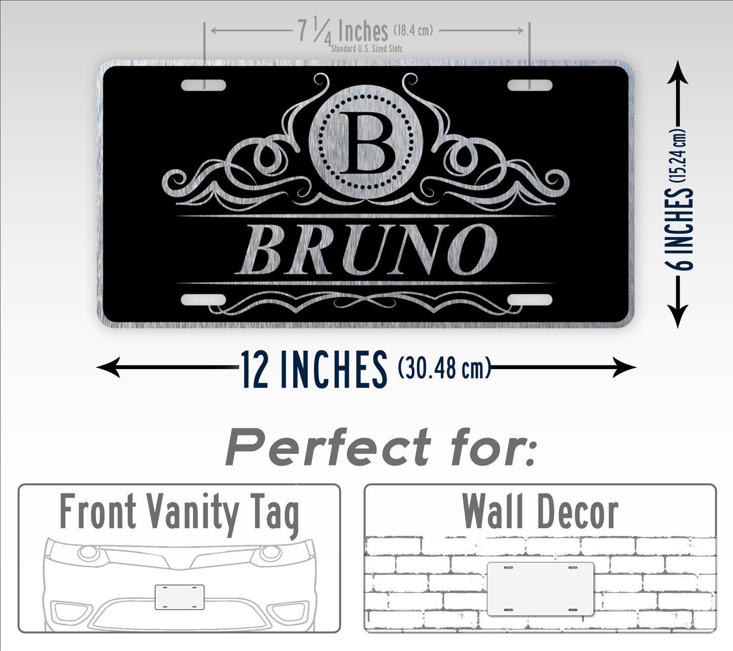 Personalized Black And Silver Elegant Monogram License Plate