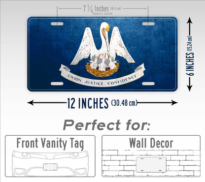 Weathered Metal Louisiana State Flag License Plate