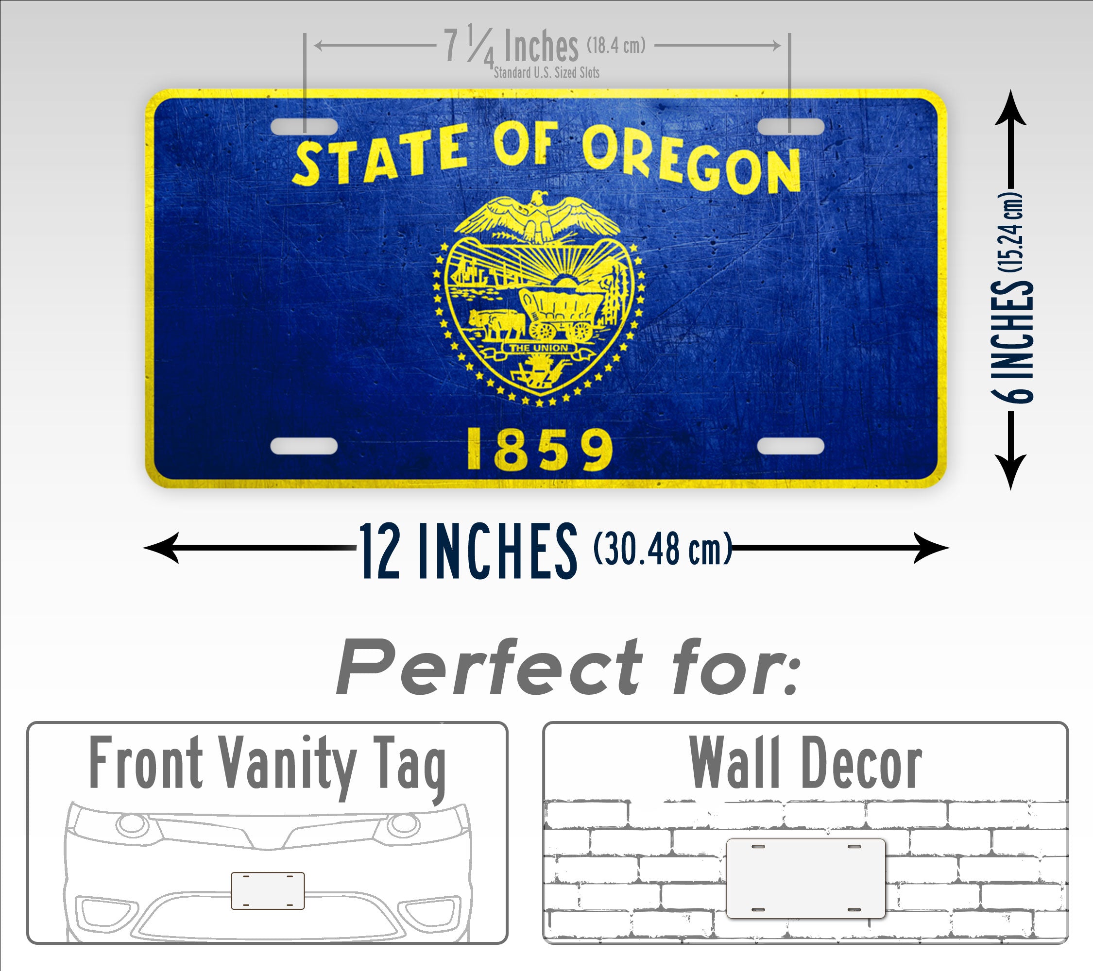 Weathered Metal Oregon State Flag License Plate