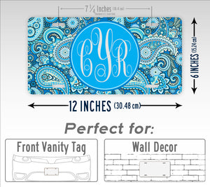 Personalized Monogrammed Paisley License Plate