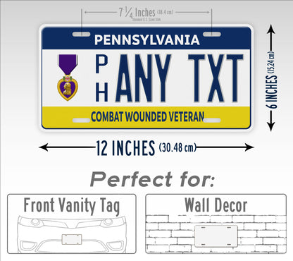 Personalized Pennsylvania Purple Heart Recipient Custom License Plate