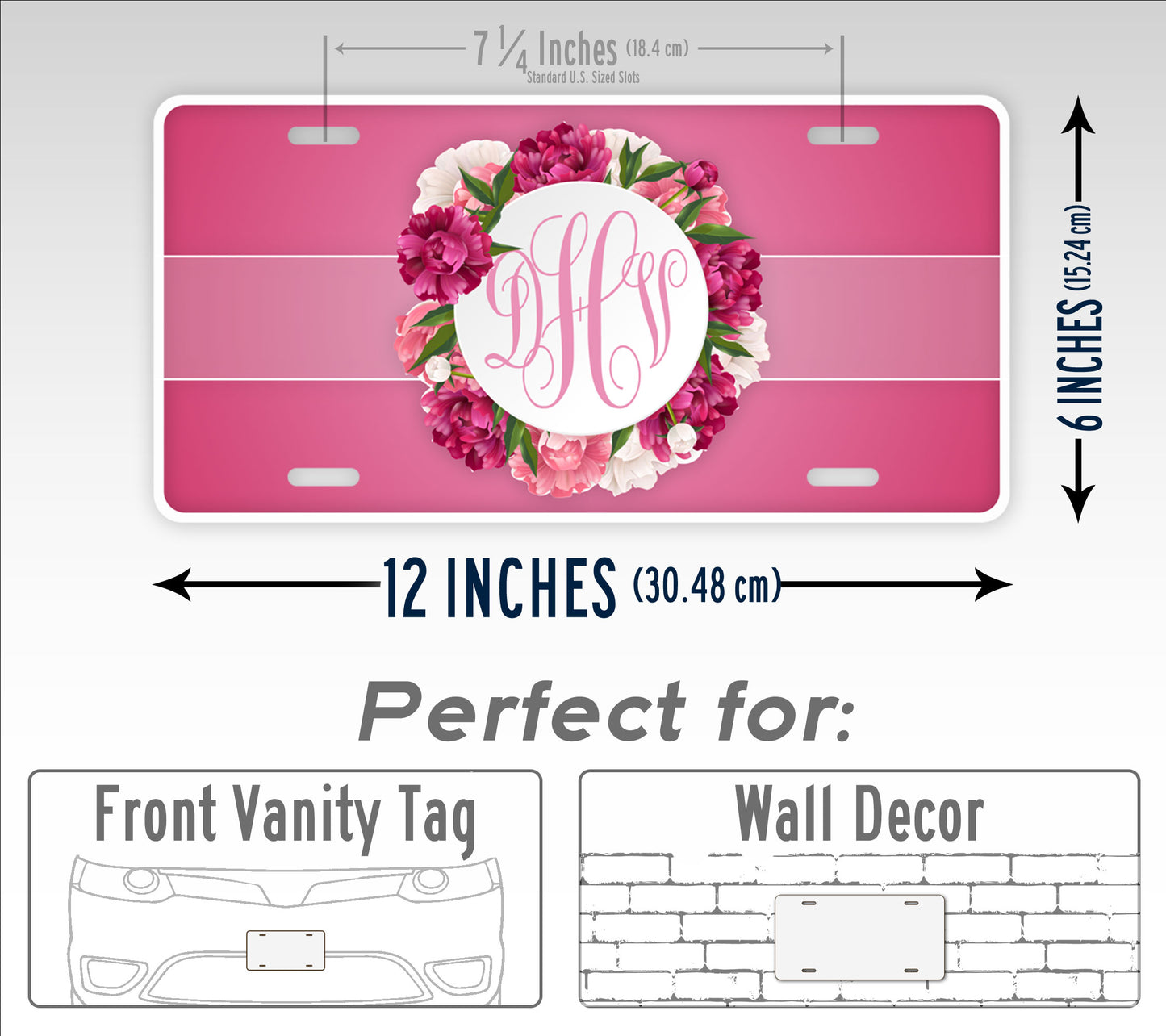 Personalized Pink Peony Flower Monogram License Plate