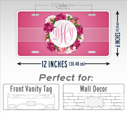 Personalized Pink Peony Flower Monogram License Plate