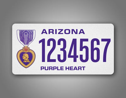 Custom Arizona Purple Heart Veteran Personalized License Plate