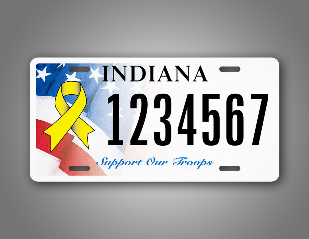 Custom Indiana Support Our Troops Personalized License Plate