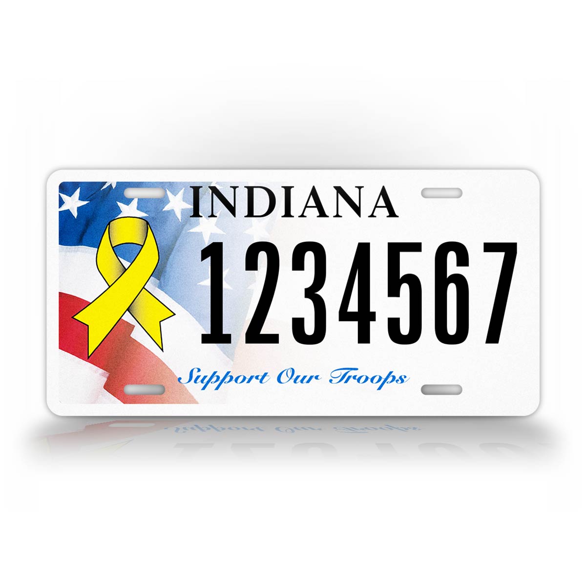 Custom Indiana Support Our Troops Personalized License Plate