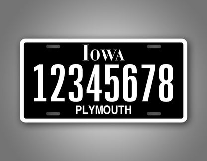 Custom Iowa Black Personalized License Plate