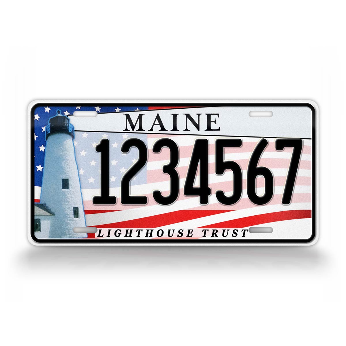 Custom Maine "Lighthouse Trust American Flag" License Plate