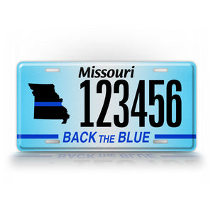 Custom Missouri Back The Blue Personalized License Plate