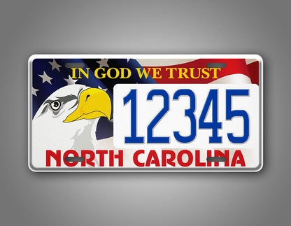 Custom In God We Trust North Carolina Bald Eagle Personalized License Plate