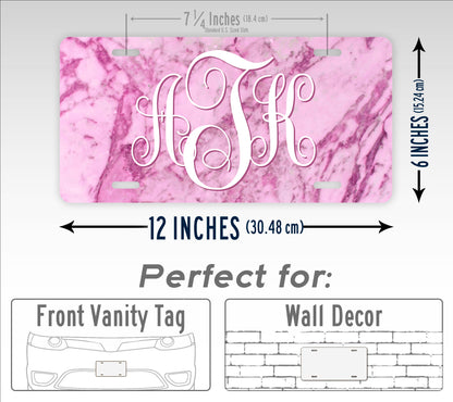 Personalized Pink Marble Custom Monogram License Plate