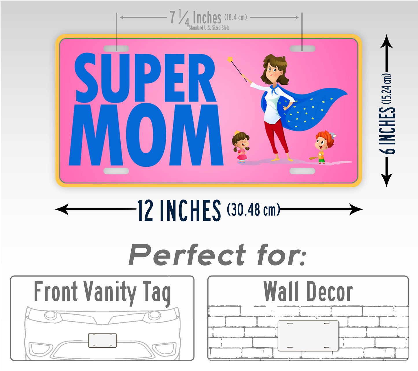 Super Mom Superhero Pink Cape License Plate