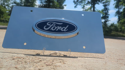 Ford Logo Chrome & Black License Plate
