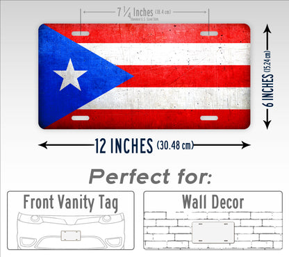 Weathered Metal Puerto Rico Flag License Plate