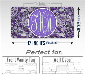 Personalized Monogrammed Paisley License Plate