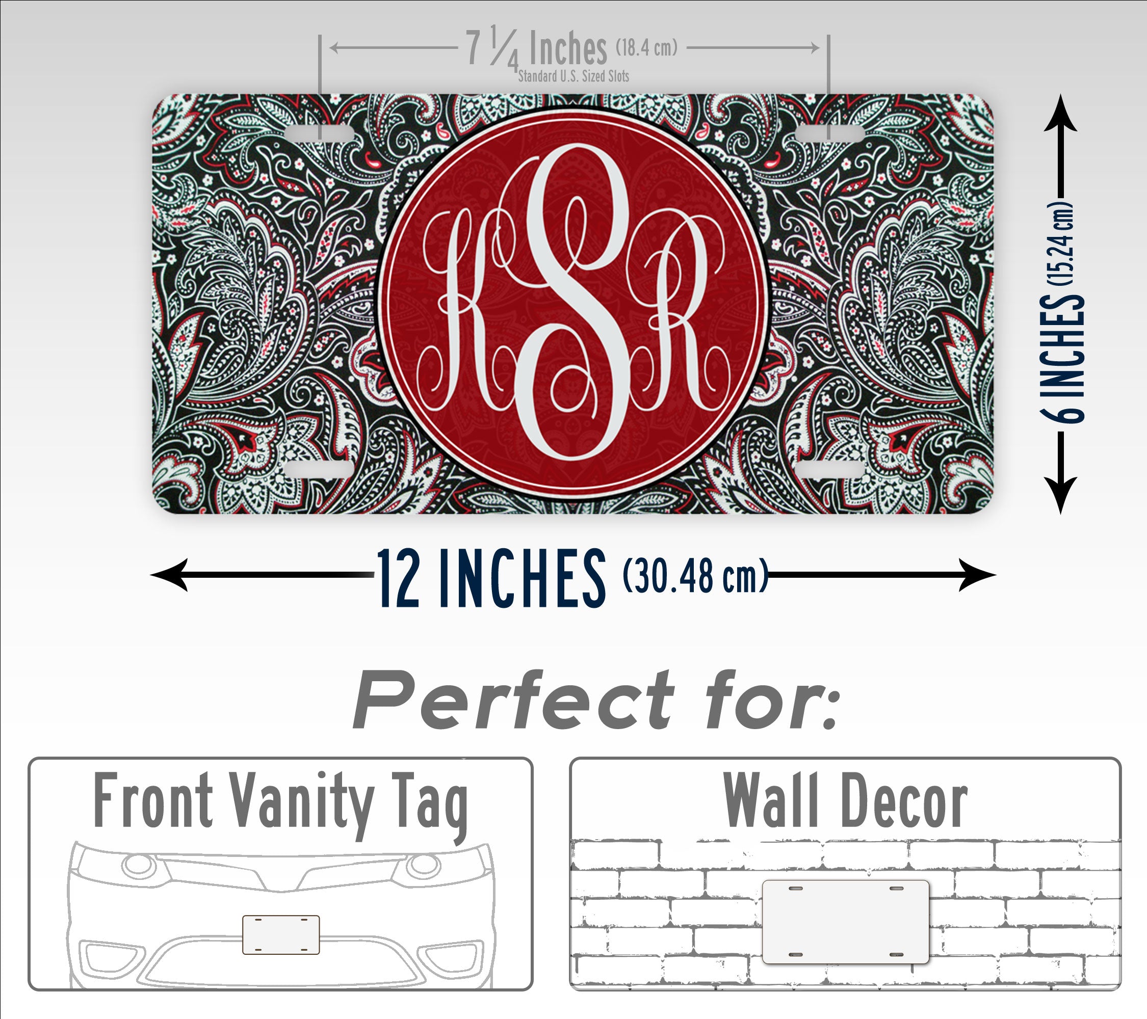 Personalized Monogrammed Paisley License Plate