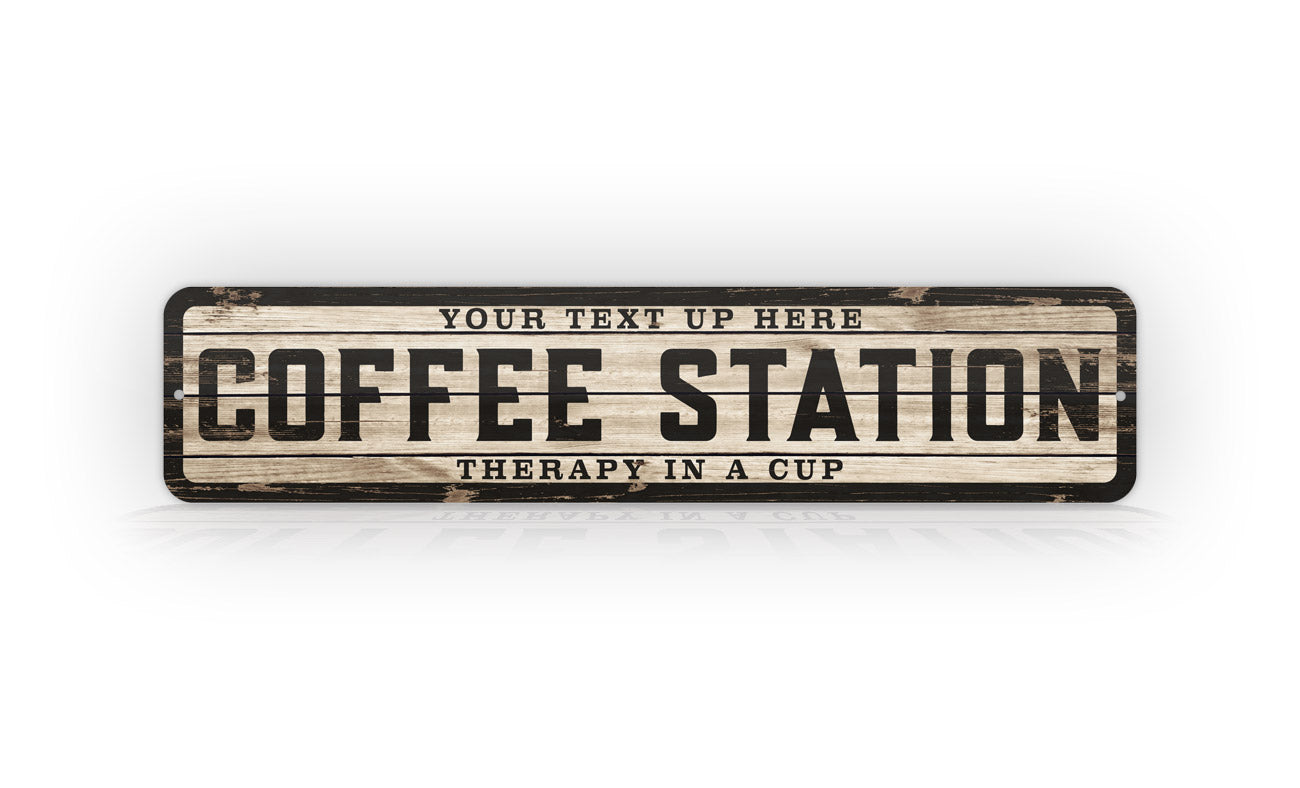 Custom Weathered Wood Effect Coffee Station Therapy In a cup Sign