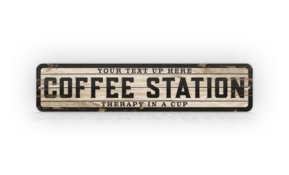 Custom Weathered Wood Effect Coffee Station Therapy In a cup Sign