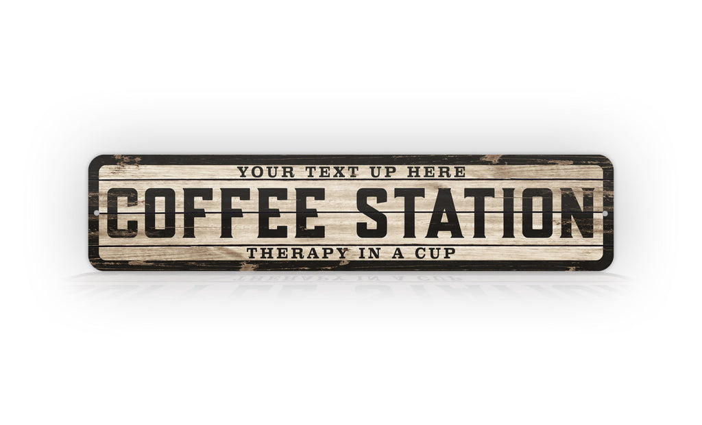 Custom Weatherd Wood Effect Coffee Station Therapy In a cup Sign